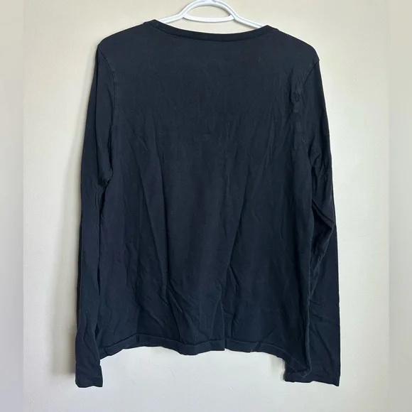 Ralph Lauren Black Graphic V-Neck Long Sleeve Tee Size XL Casual Y2K Boho Top - Picture 7 of 7